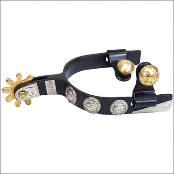 Hilason Black Steel Youth Show Spurs Engraved German Silver Trim And Conchos